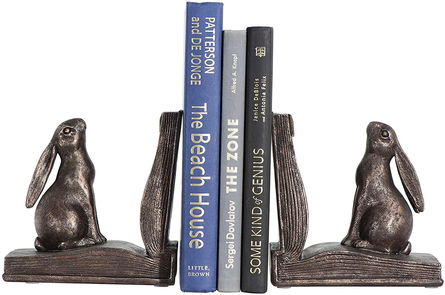 Rustic Bronze Rabbit on Book Resin Bookends (Set of 2 Pieces) - Image 4