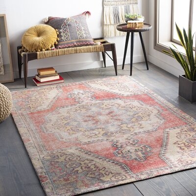Sorry not sorry Oriental Handmade Tufted Coral/Light Gray Area Rug - Image 0