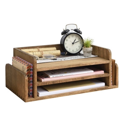 Wood Desk Organizer 5 Trays, 3-Tier Mail Sorter & Document Holder, Dark Brown - Image 0