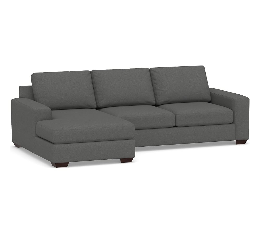 Big Sur Square Arm Upholstered Right Arm Loveseat with Chaise Sectional, Down Blend Wrapped Cushions, Park Weave Charcoal - Image 0