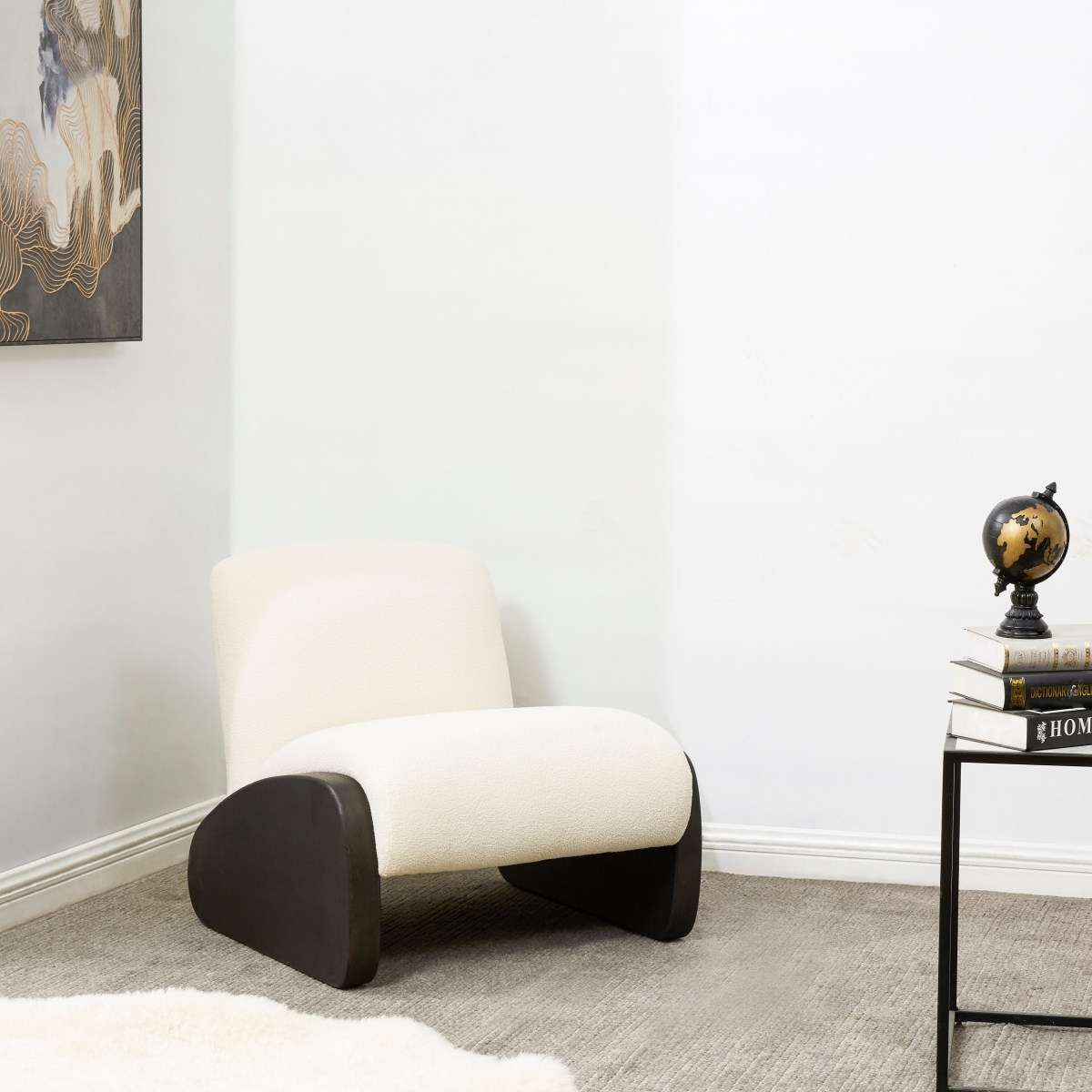 Brayford Boucle Accent Chair - Ivory/Dark Brown - Image 1