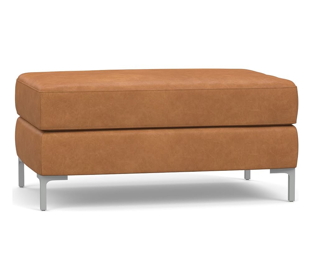 Jake Leather Ottoman with Brushed Nickel Legs, Polyester Wrapped Cushions Churchfield Camel - Image 0