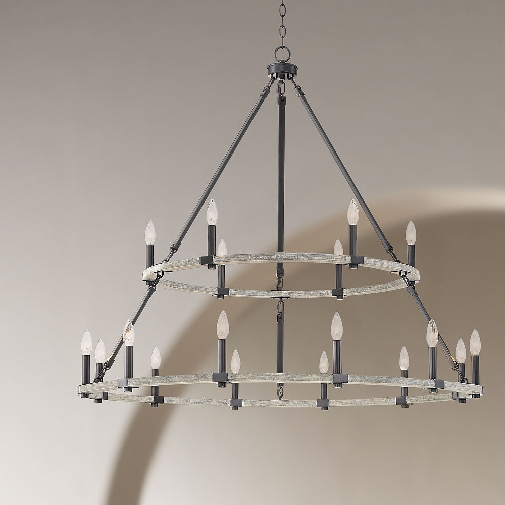 Caroline 46 1/4"W Black and Wood 2-Tier 18-Light Chandelier - Style # 79A06 - Image 0