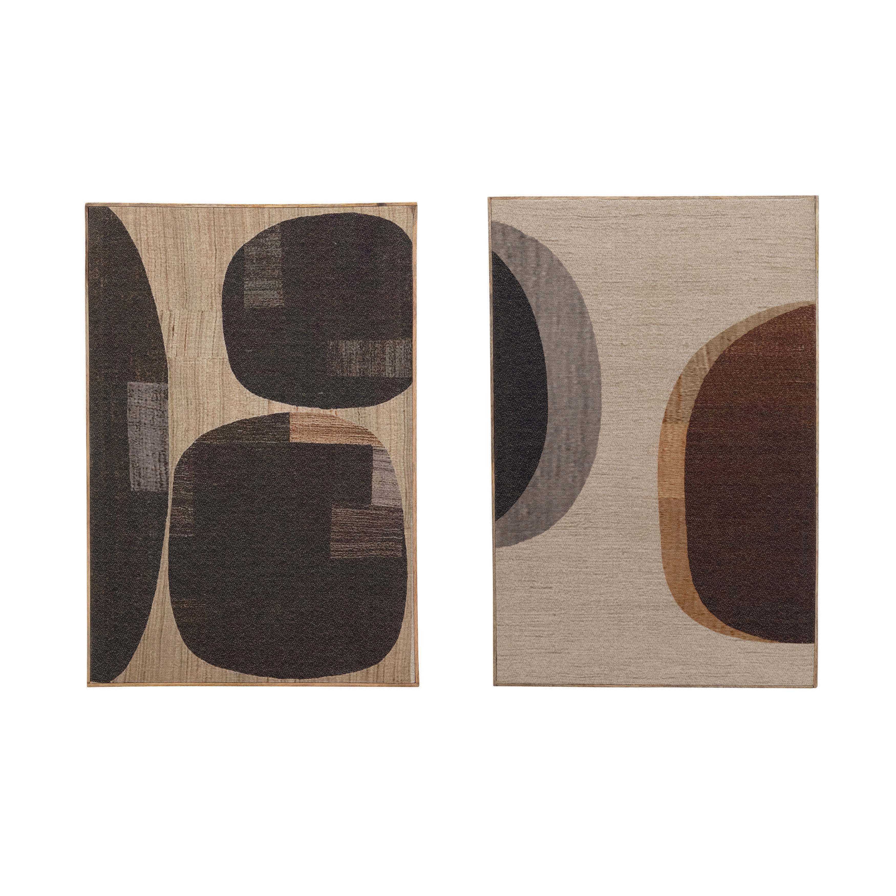 Mango Wood Framed Fabric Wall Decor with Abstract Print, Black & Beige, 2 Styles - Image 0