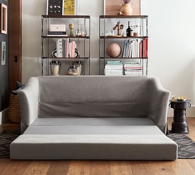 SoMa Brady Slope Arm Slipcovered Sleeper Sofa, Polyester Wrapped Cushions, Textured Basketweave Black - Image 1