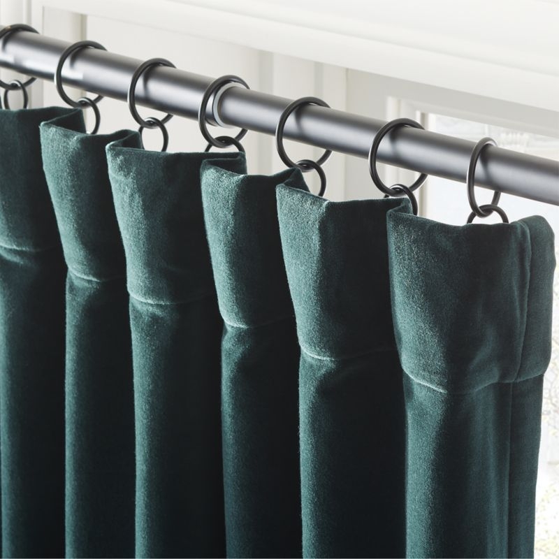 Dark Green Organic Cotton Velvet Window Curtain Panel 48"x108'' - Image 1
