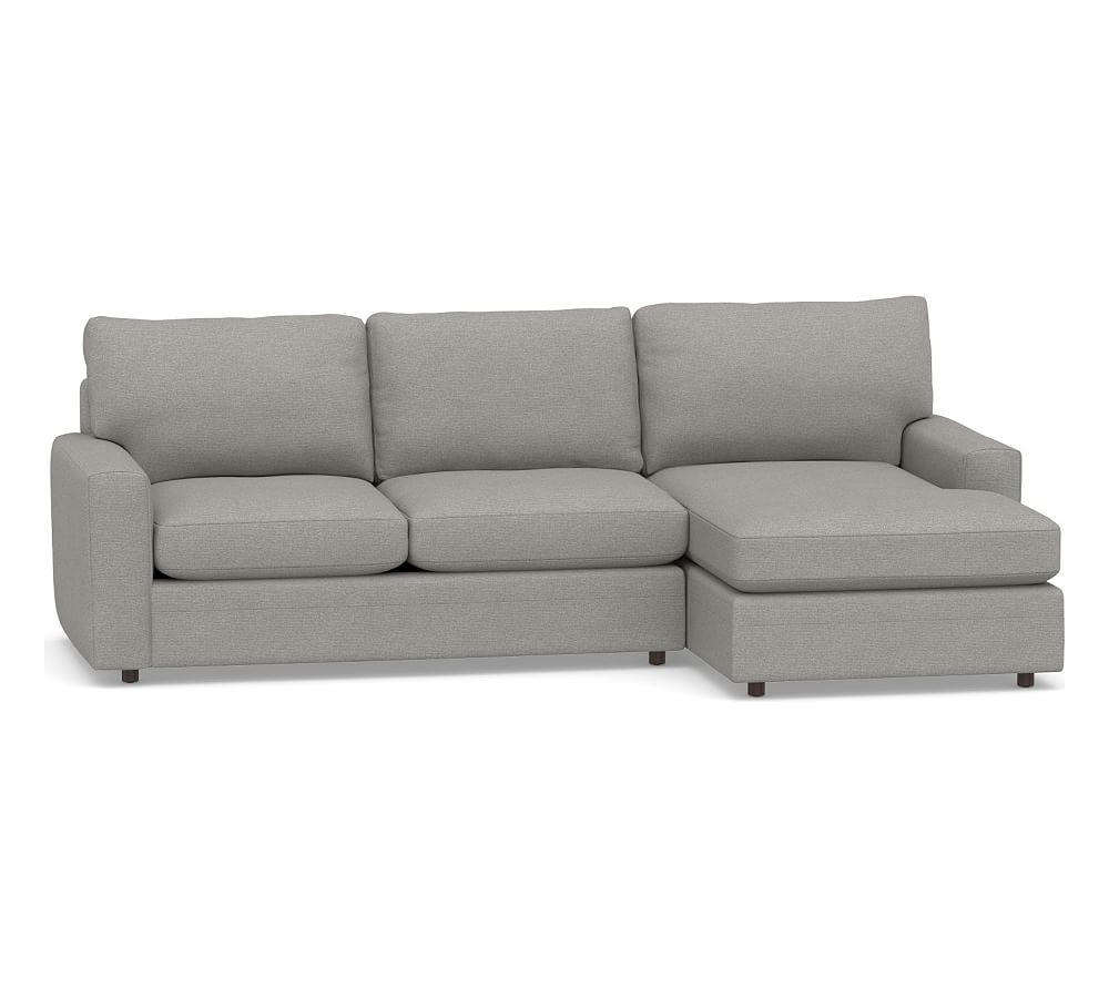 Pearce Modern Square Arm Upholstered Left Arm Loveseat with Chaise Sectional, Down Blend Wrapped Cushions, Performance Heathered Basketweave Platinum - Image 0