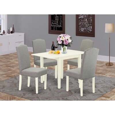 2BCE61E8A84A49C181772FE1DE54A13C Dinette Set 5 Pcs - Four Kitchen Chairs And A Dinner Table - Linen White Finish Hardwood - Shitake Color Linen Fabric - Image 0