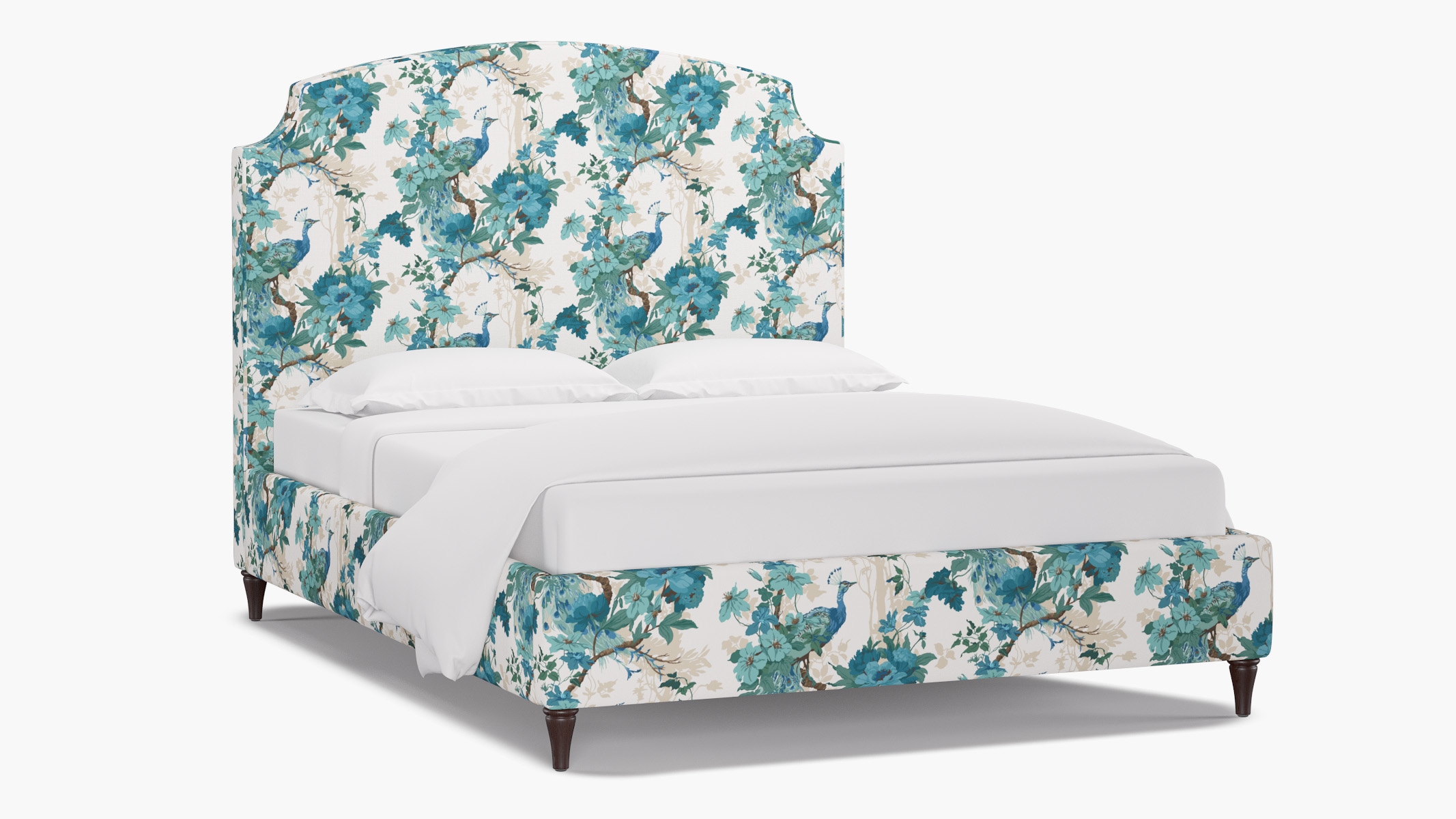 Cove Bed, Turquoise Peacock Park, Espresso Decorative Tapered Leg, Twin - Image 1