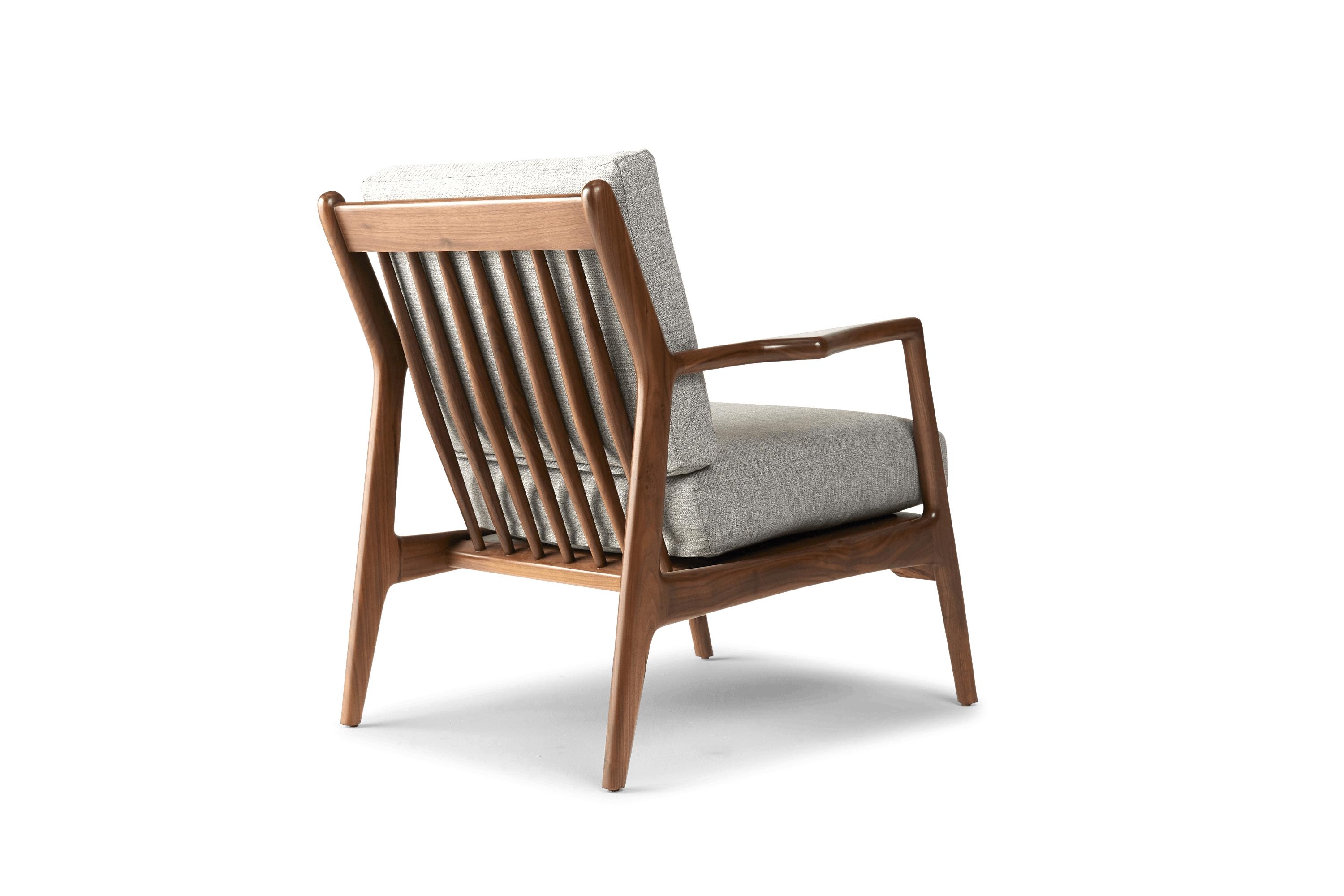 Gray Collins Mid Century Modern Chair - Taylor Felt Grey - Walnut - Image 3