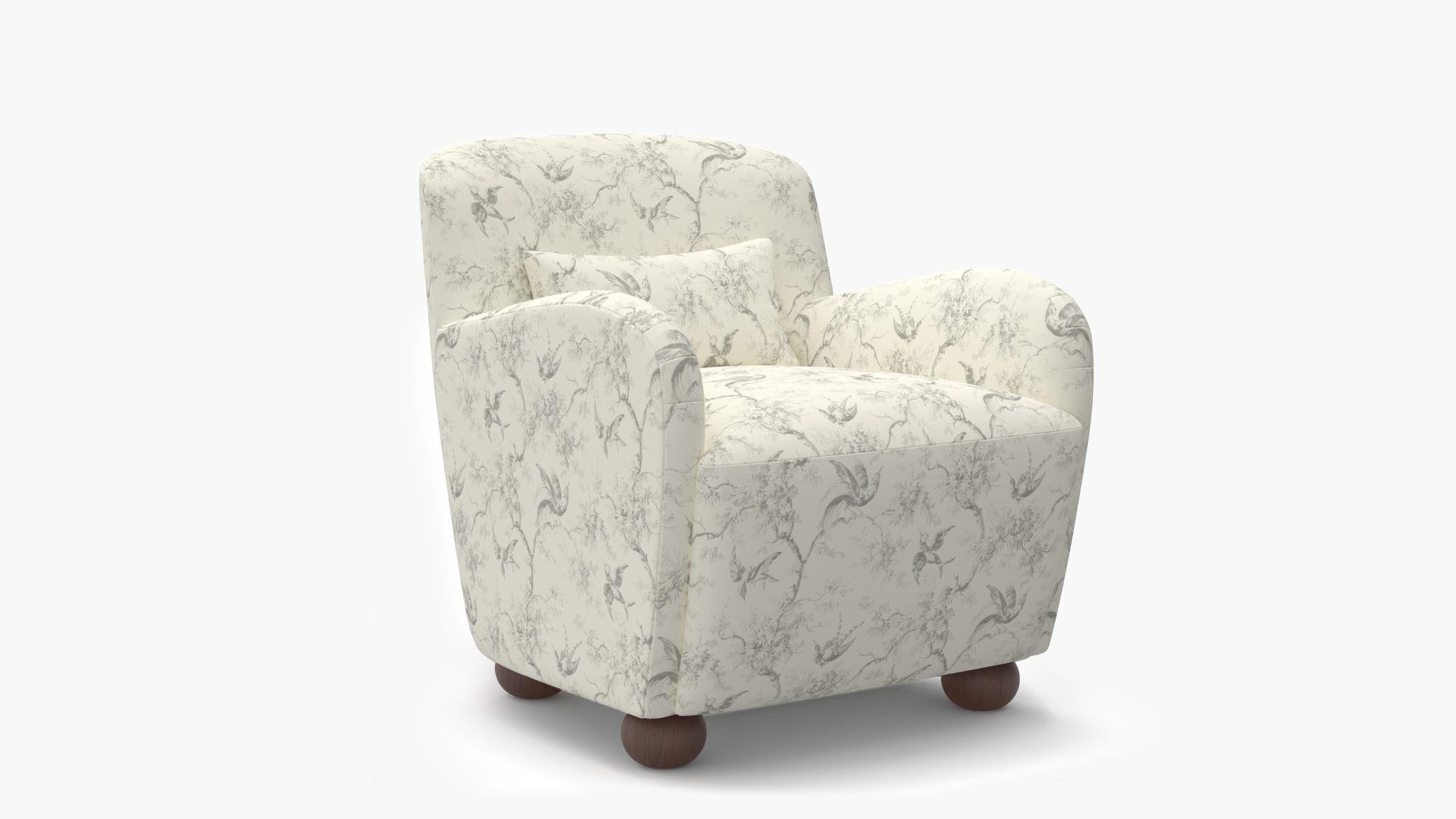 Club Chair, Cream Swallows, Walnut Bun Foot - Image 1