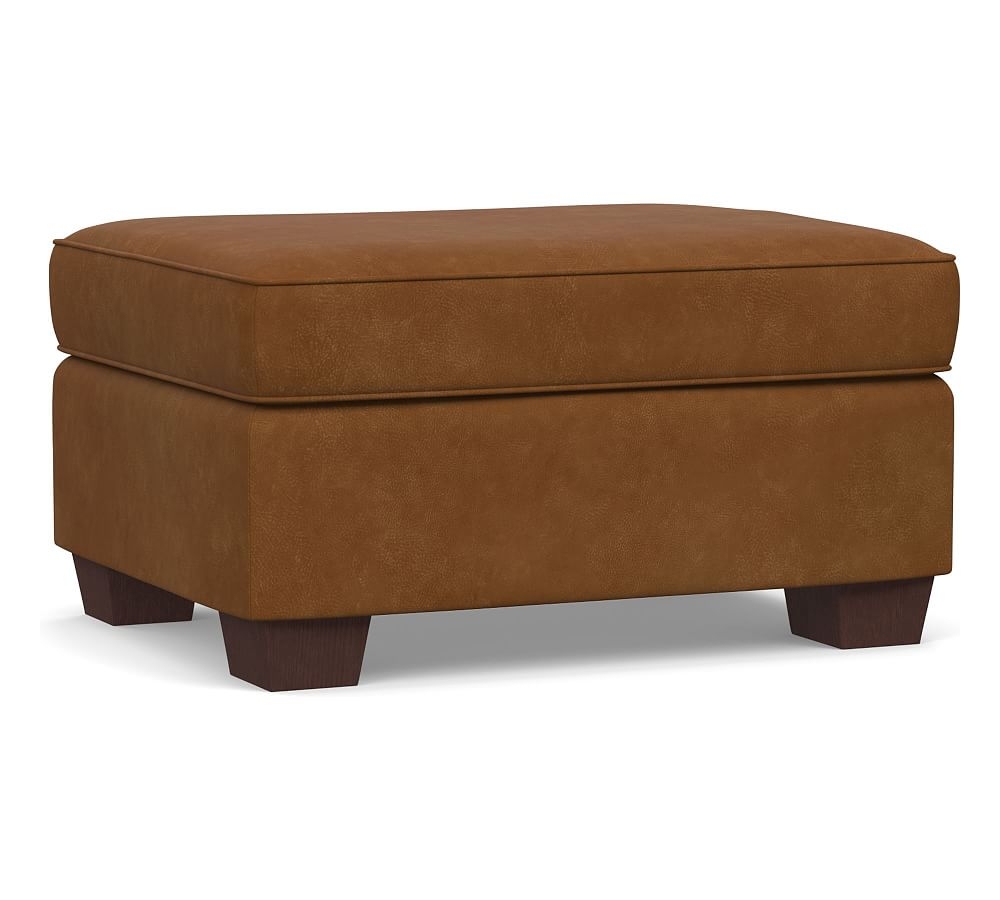 PB Comfort Leather Ottoman, Polyester Wrapped Cushions, Nubuck Caramel - Image 0