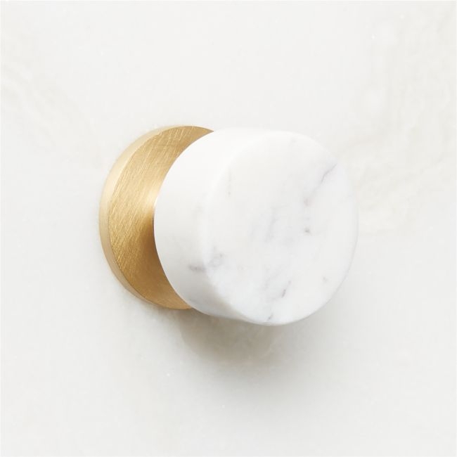 Logan Brushed Brass and Carrara Marble Knob 1.25'' - Image 0