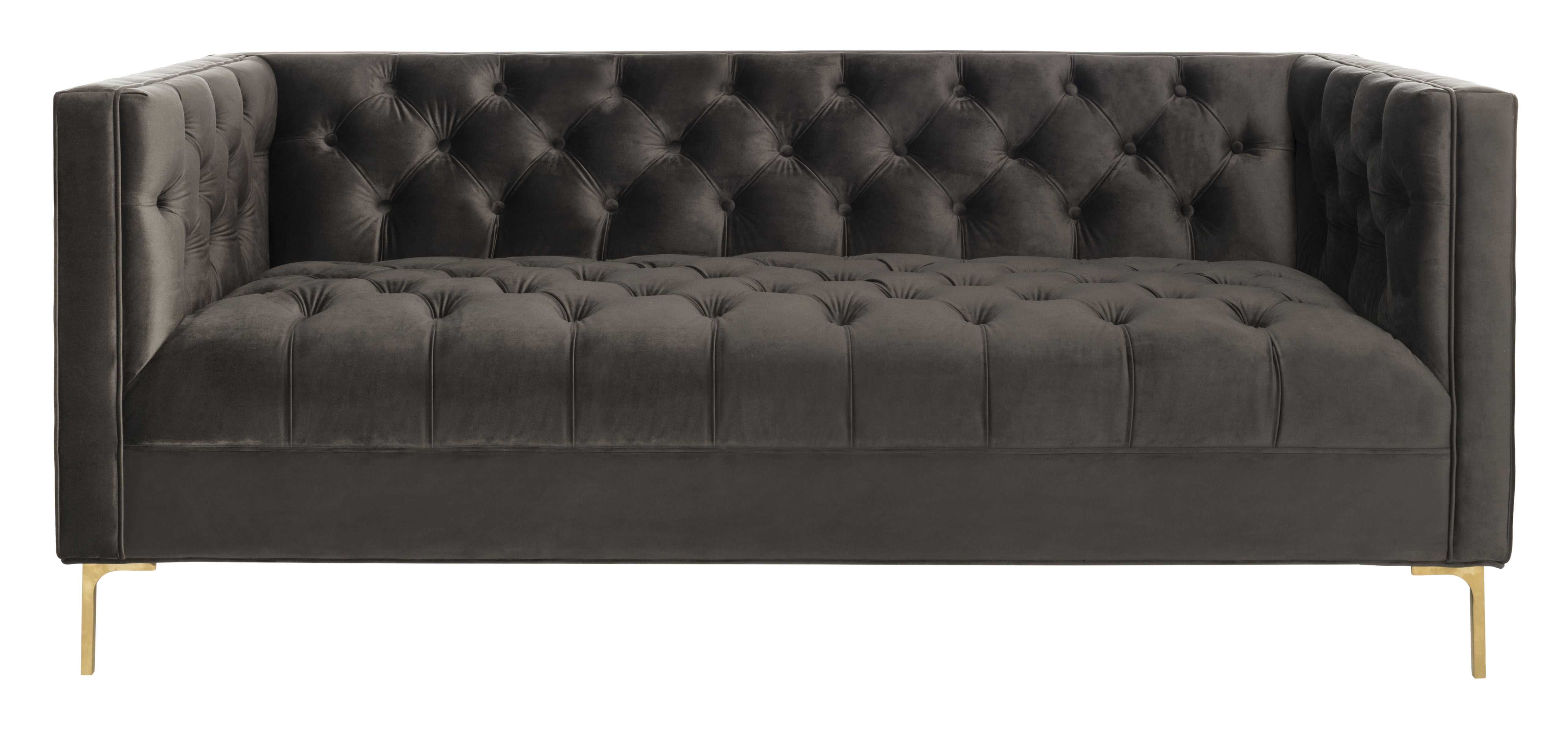 Vydia Velvet Tufted Sofa - Dark Mink - Safavieh - Image 0