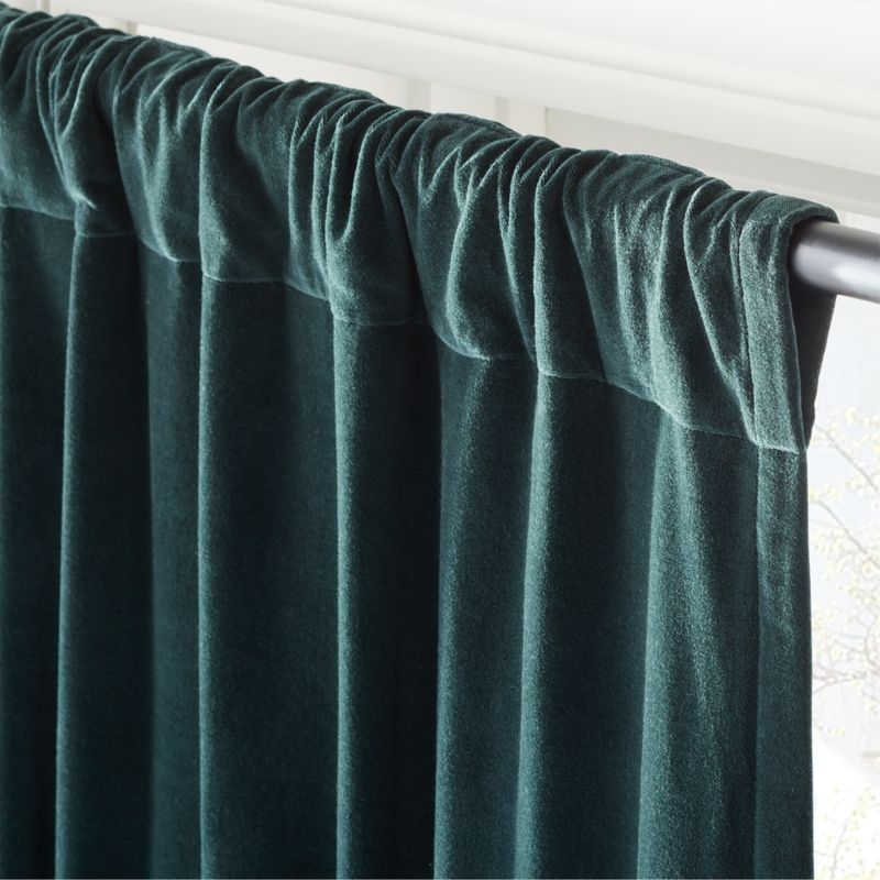 Dark Green Organic Cotton Velvet Window Curtain Panel 48"x108'' - Image 2