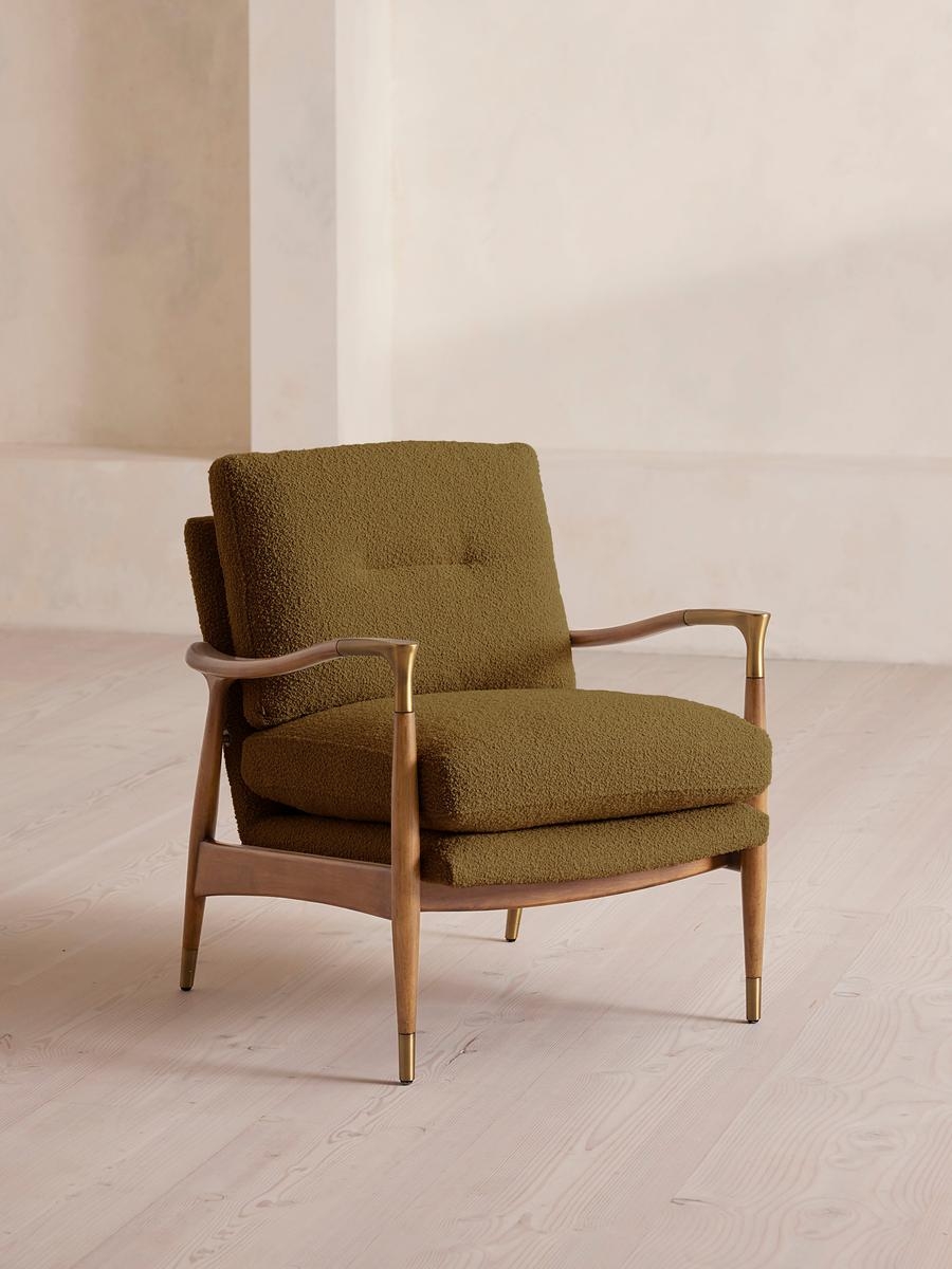 Theodore Oak Armchair, Textured Wool Boucle, Kelp, US - Image 0