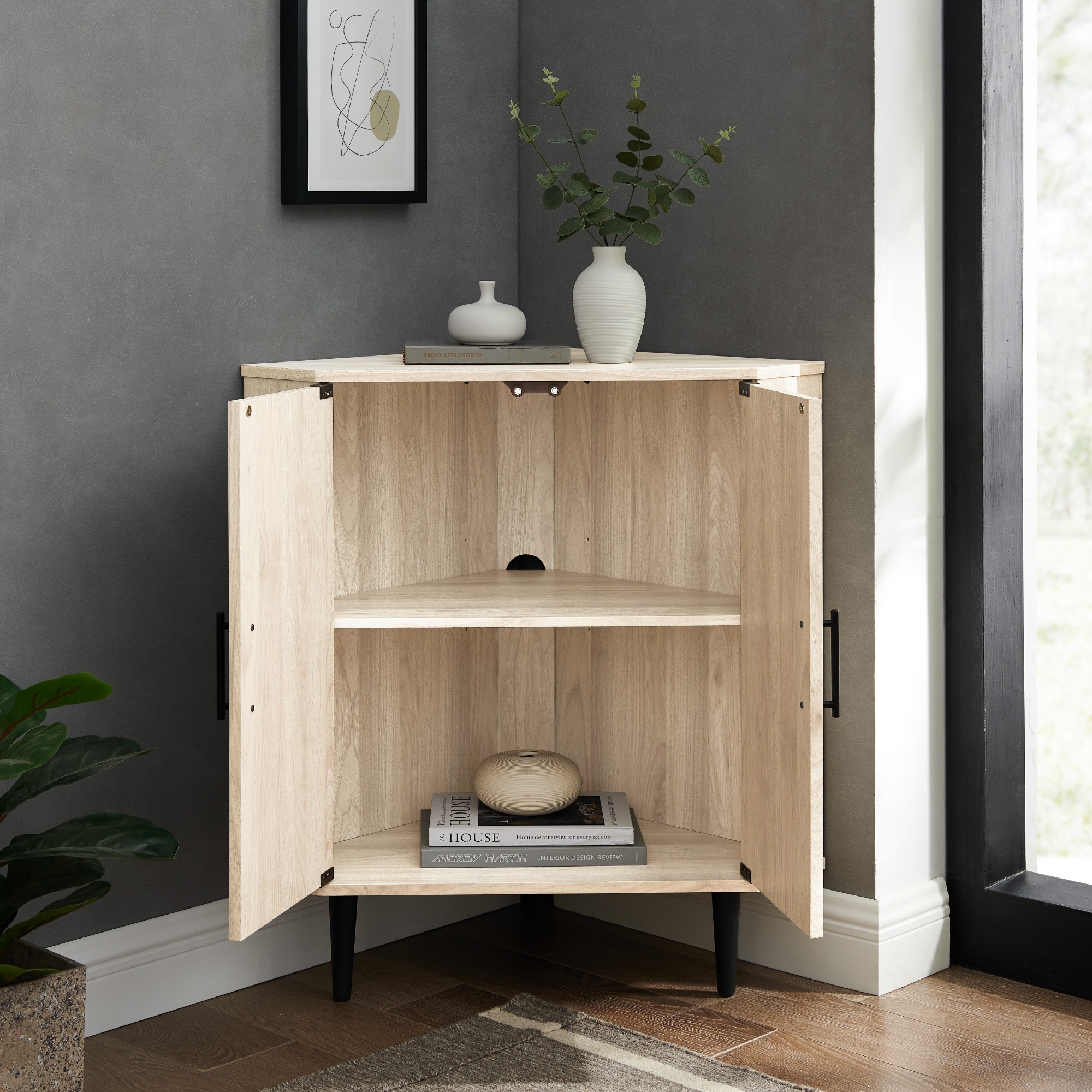 Contemporary Double Door Corner Accent Cabinet – Birch - Image 6