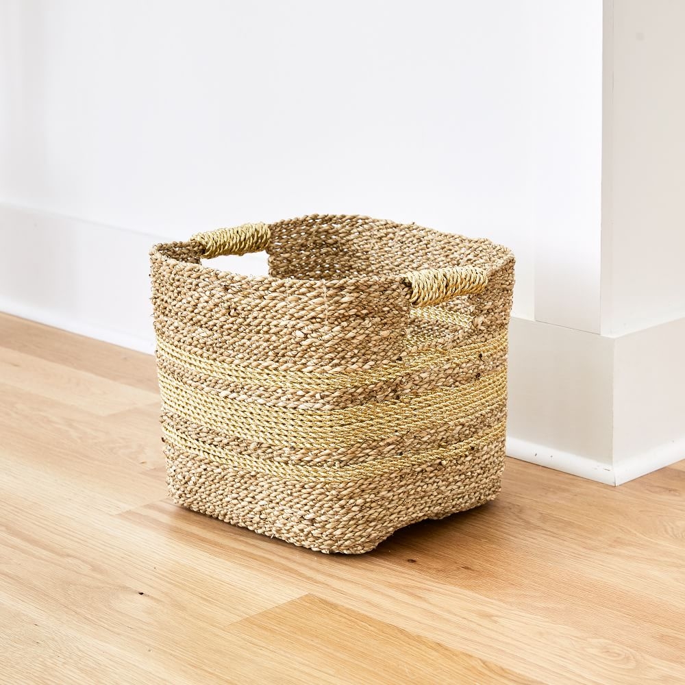 Two Tone Metallic Woven, Large Utility, Natural/Gold, 12.5"W x 12"H - Image 0