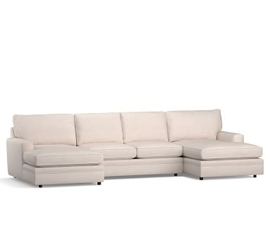 Pearce Square Arm Upholstered U-Double Chaise Sofa Sectional, Down Blend Wrapped Cushions, Performance Brushed Basketweave Ivory - Image 1