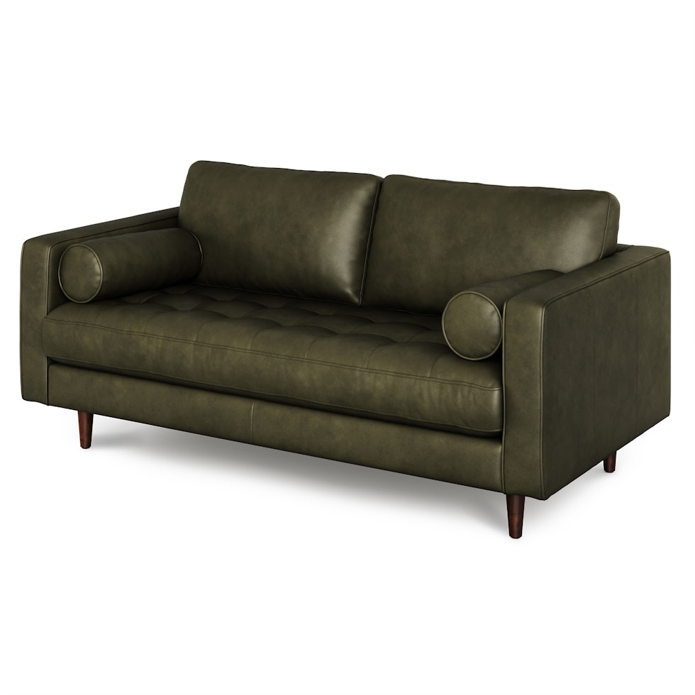 Sven 72" Tufted Leather Loveseat - Charme Green - Image 0