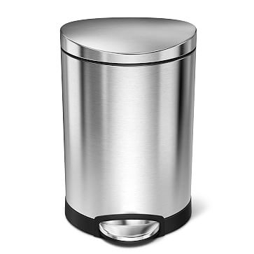 6L Semi-Round Step Trash Can, Brushed Steel - Image 2