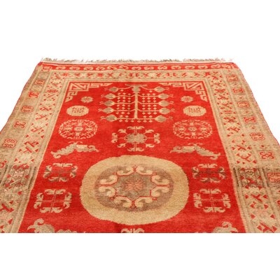 One-of-a-Kind Hand-Knotted 1920s Khotan Beige/Red 4'6" x 8'6" Wool Area Rug - Image 0