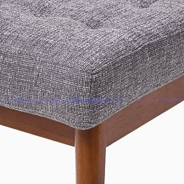 Midcentury Upholstered Bench, Poly, Yarn Dyed Linen Weave, Alabaster, Acorn - Image 3