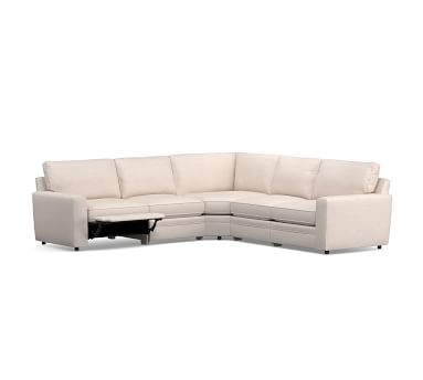 Pearce Square Arm Upholstered 5-Piece Reclining Sectional, Down Blend Wrapped Cushions, Performance Heathered Basketweave Dove - Image 1