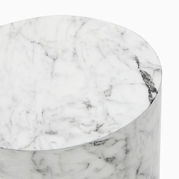 Marbled Drum Side Table, Round, White - Image 2