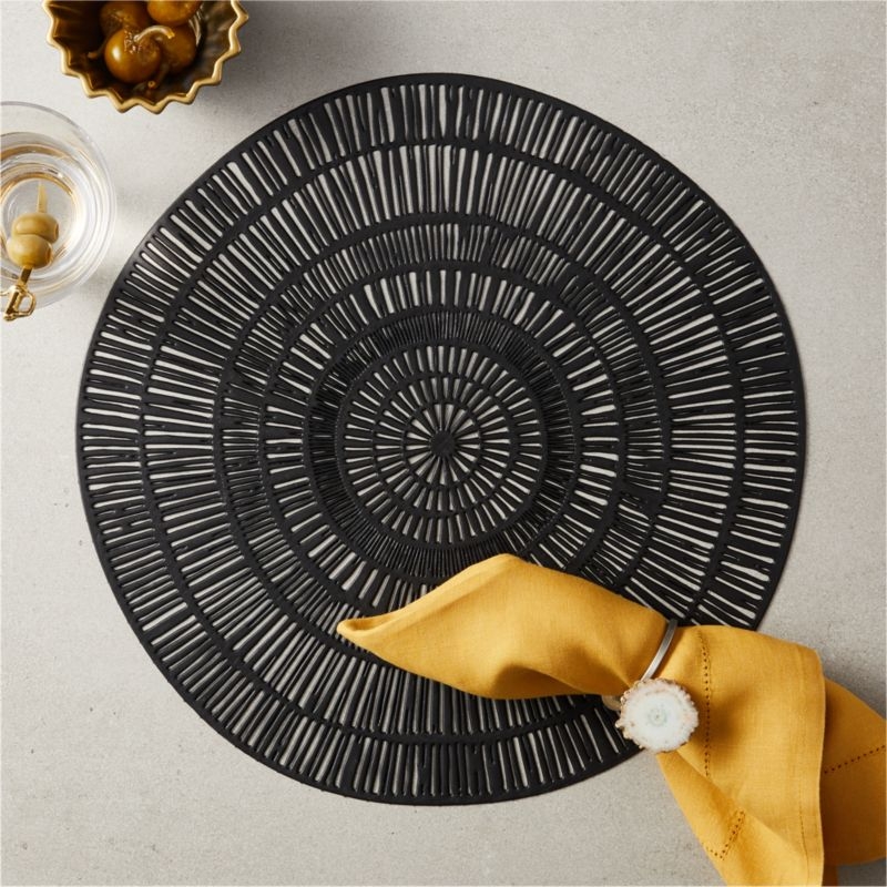Doodle Black Round Plastic Placemat - Image 1