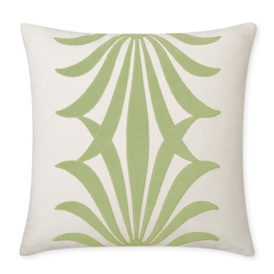 Acanthus Linen Reversible Velvet Applique Pillow Cover, 22" X 22", Green - Image 1