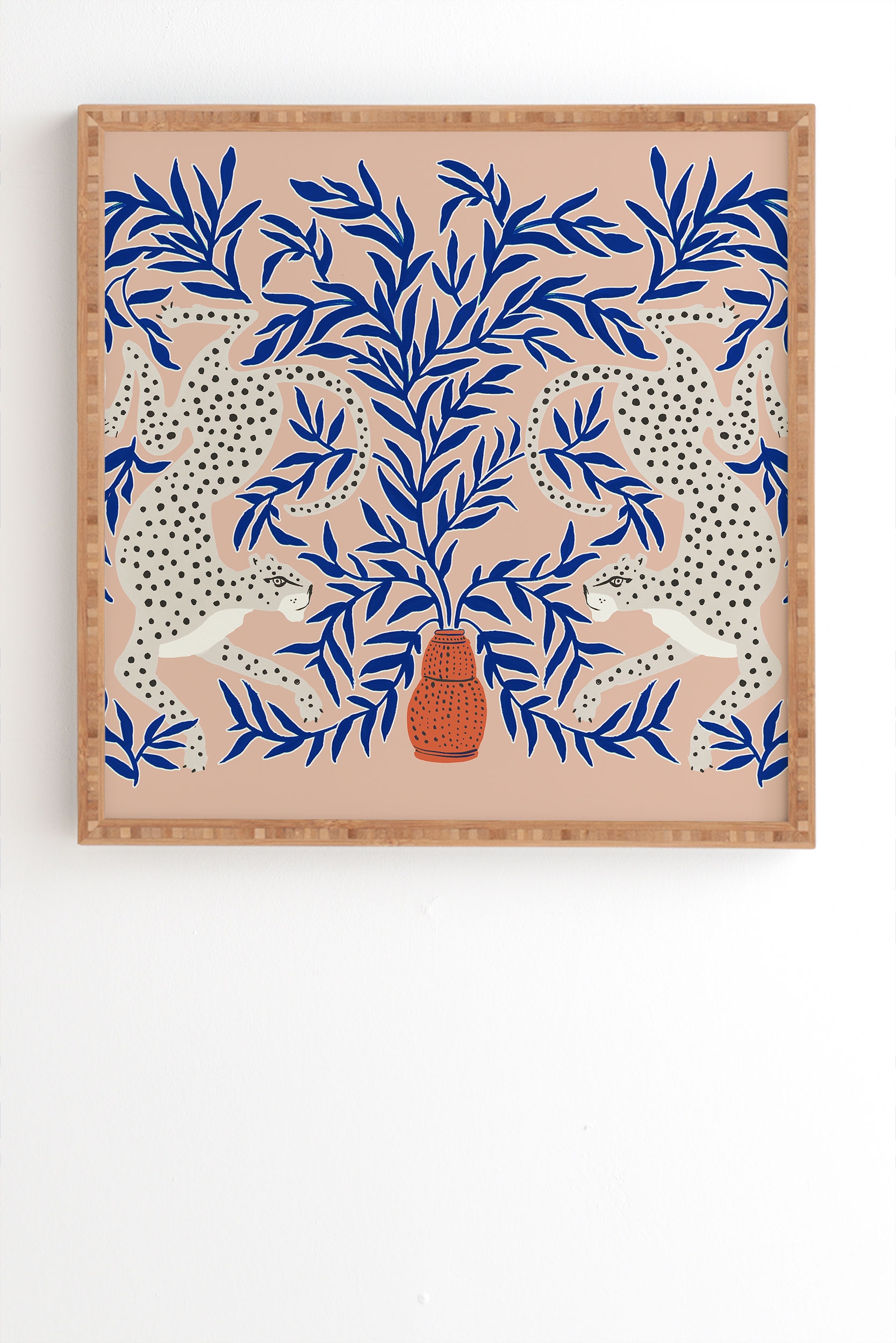 Leopard Vase by Megan Galante - Framed Wall Art Bamboo 19" x 22.4" - Image 1