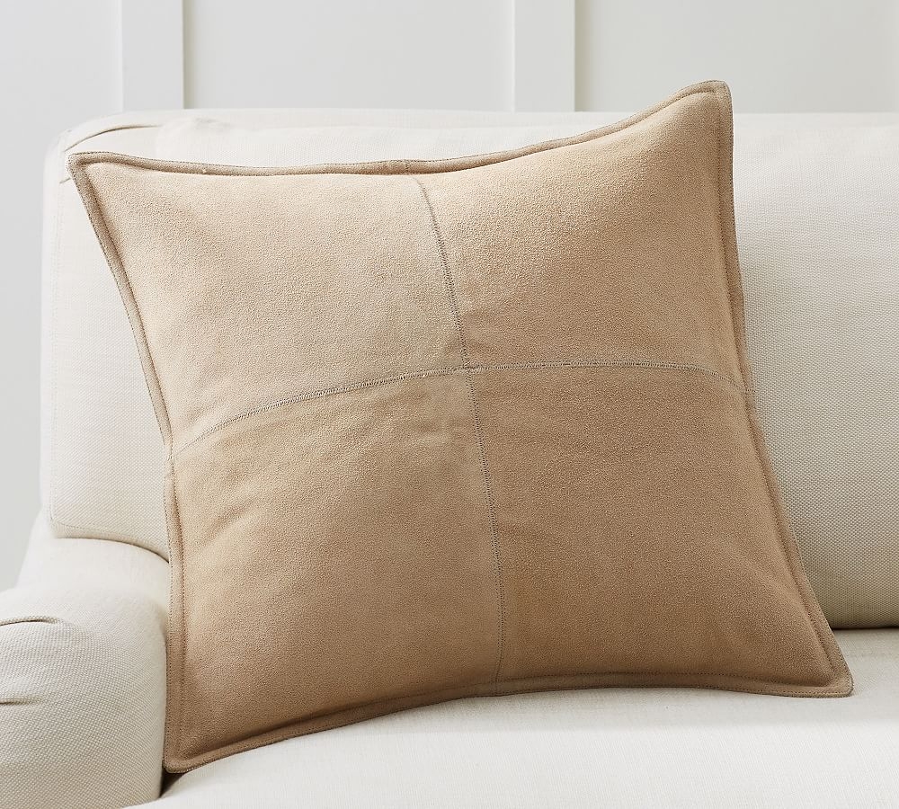Pieced Suede Pillow Cover, Stone, 20" x 20" - Image 0