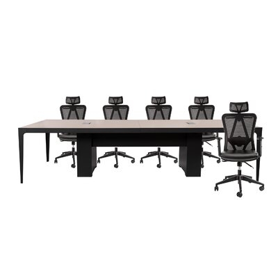 Conference Meeting Table With Office Chairs For 6 Persons (Elm) - Image 0