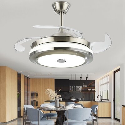Smart Ceiling Fans With Light, Bluetooth Speaker Fandelier Music Player Chandelier Modern Retractable Fandelier With Remote Control 36W, 42 Inch - Image 0