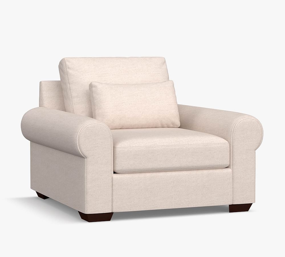 Big Sur Roll Arm Upholstered Deep Seat Armchair, Down Blend Wrapped Cushions, Performance Chateau Basketweave Oatmeal - Image 0