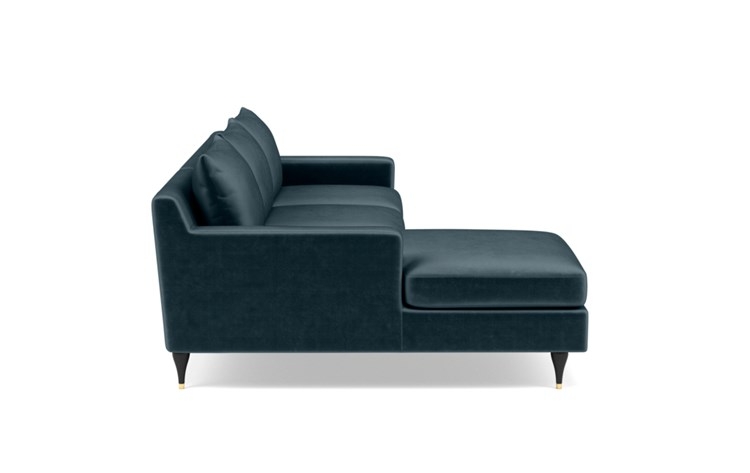 Sloan Left Sectional with Blue Sapphire Fabric, down alternative cushions, and Matte Black with Brass Cap legs - Image 2