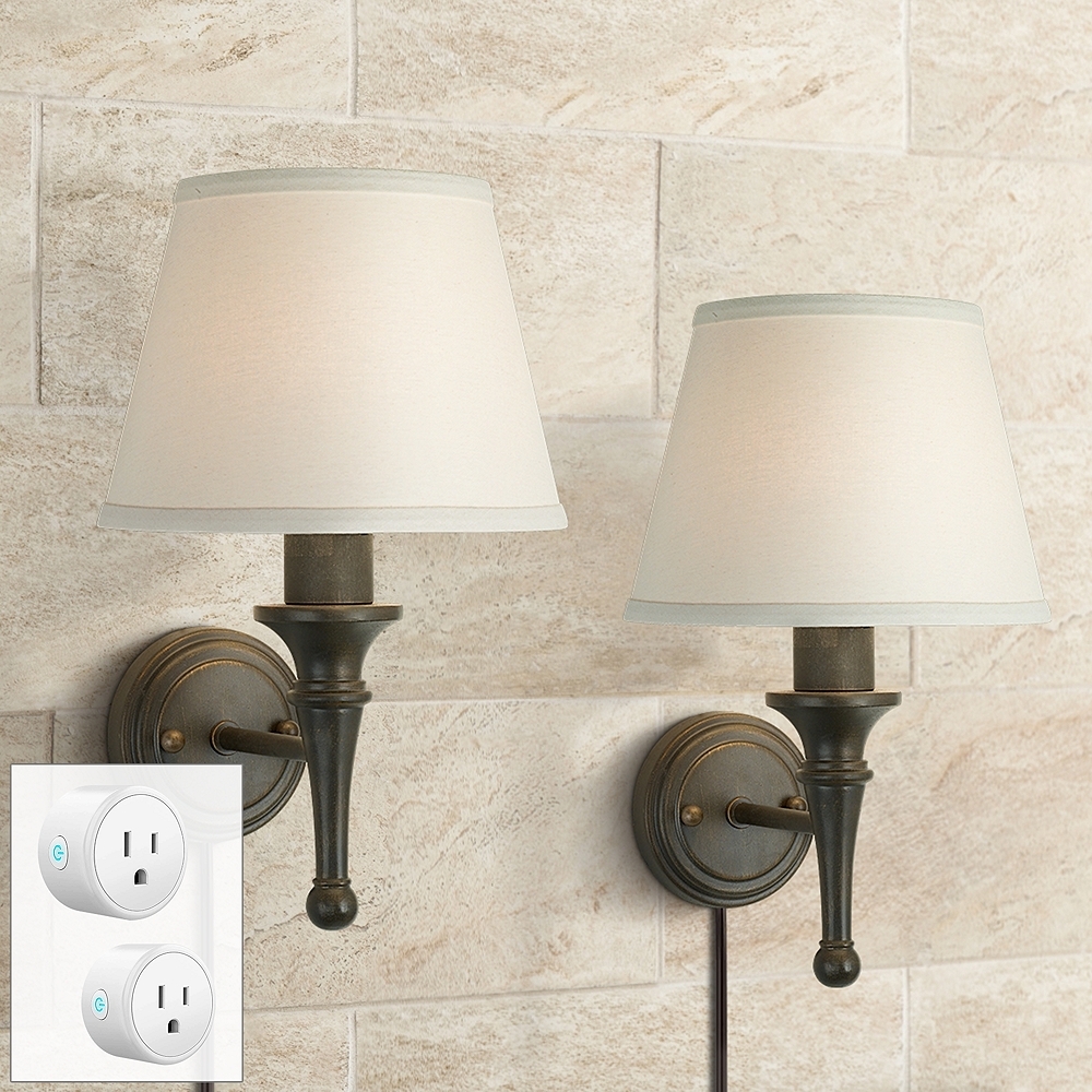 Braidy Bronze Plug-In Wall Sconces Set of 2 w/ Smart Socket - Image 0