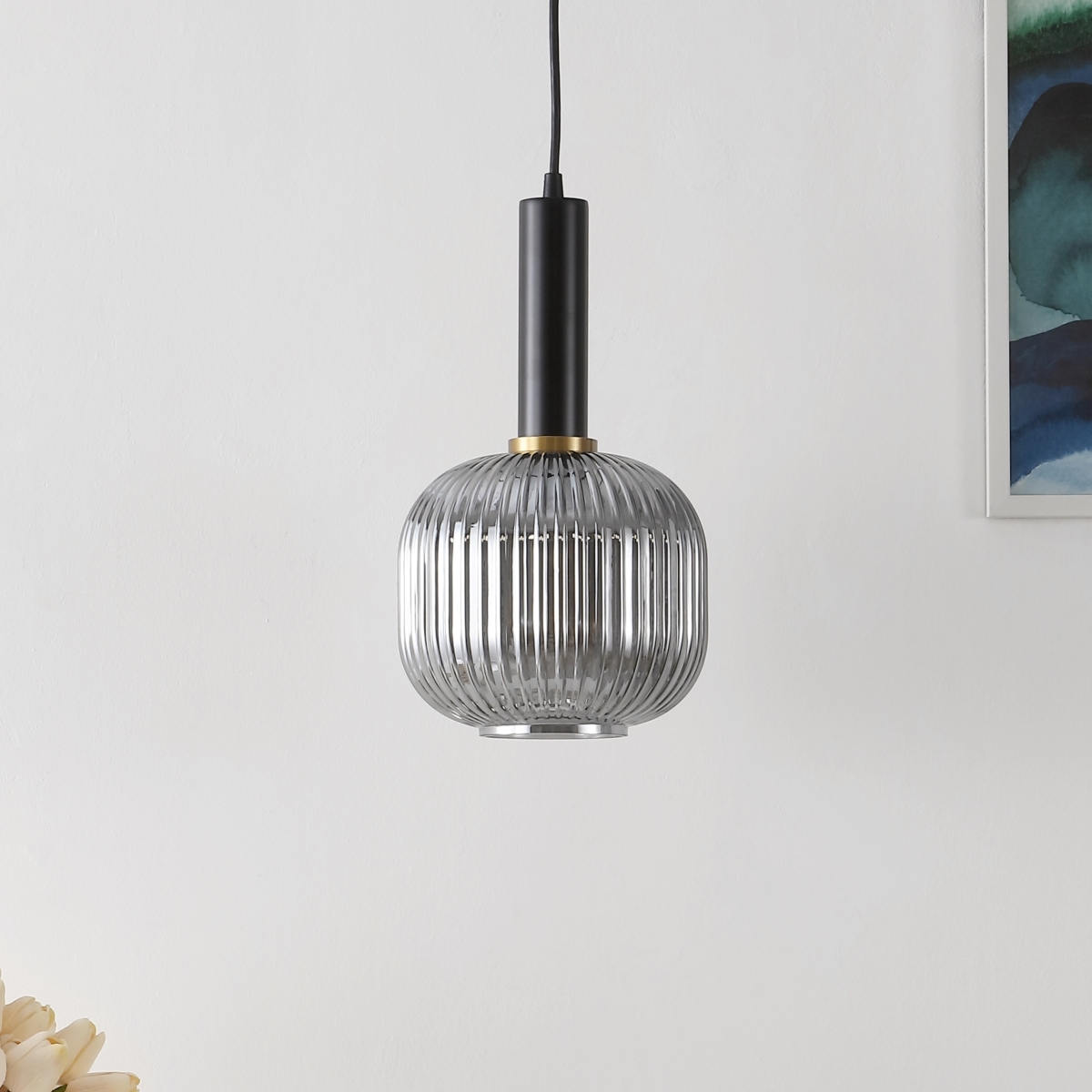 Rynner 8 Inch Pendant - Smoke Grey/Black - Safavieh - Image 3