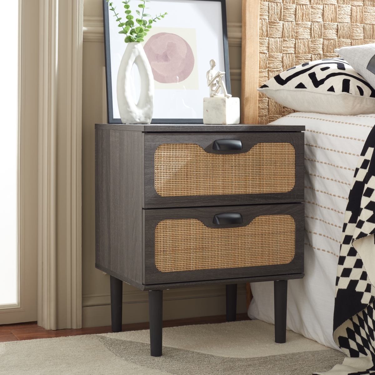 Irelia 2 Drawer Nightstand - Distressed Black / Natural - Safavieh - Image 1