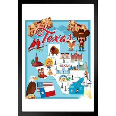 Illustrated Map Of TEXAS Matted Framed Art Print Wall Decor 20X26 Inch - Image 0