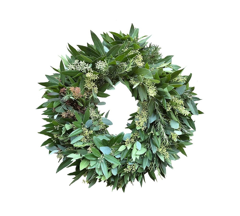 Fresh Bay Leaf, Eucalyptus, and Rosemary Wreath, 12" - Image 0