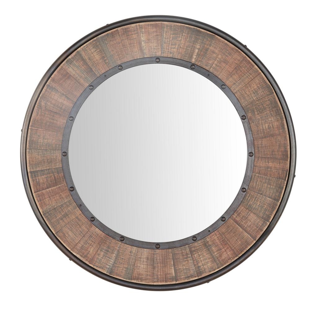 Rustic Round Multi Tone Wood Mirror With Metal Trim - Image 0
