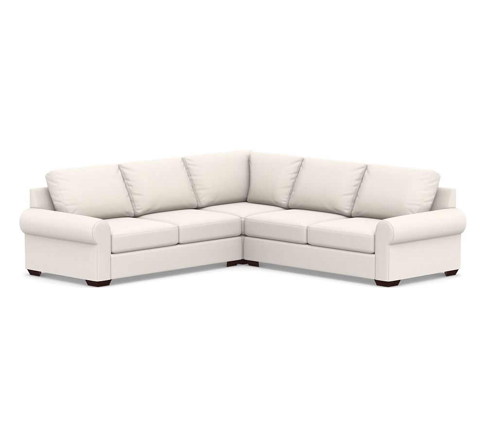 Big Sur Roll Arm Upholstered 3-Piece L-Shaped Corner Sectional, Down Blend Wrapped Cushions, Sunbrella(R) Performance Chenille Salt - Image 0