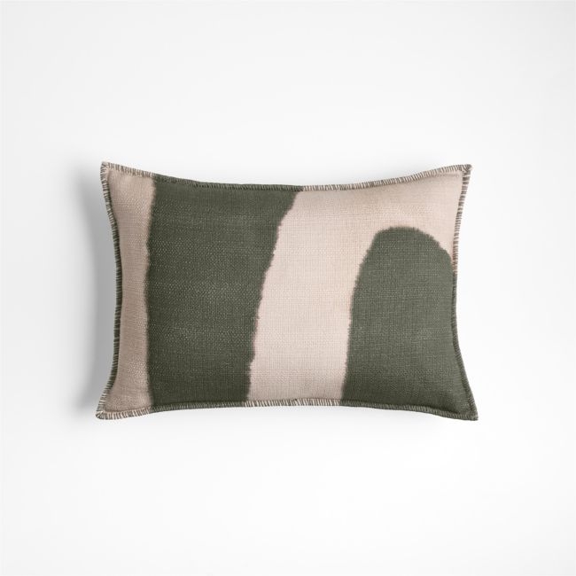 Ashi Painterly Organic Cotton 22x15 Burnt Green Throw Pillow with Feather Insert - Image 0