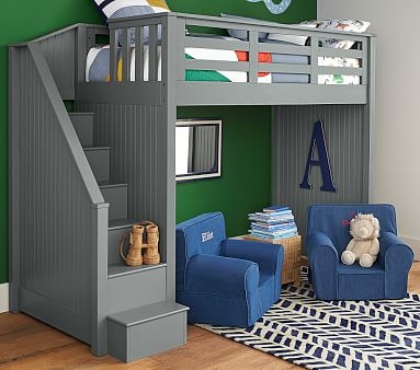 Catalina Stair Loft Bed, Full, Navy, In-Home Delivery - Image 1