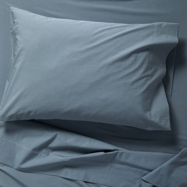 Cozy Cloud Slate Blue Washed Organic Cotton Kids Twin Sheet Set - Image 0