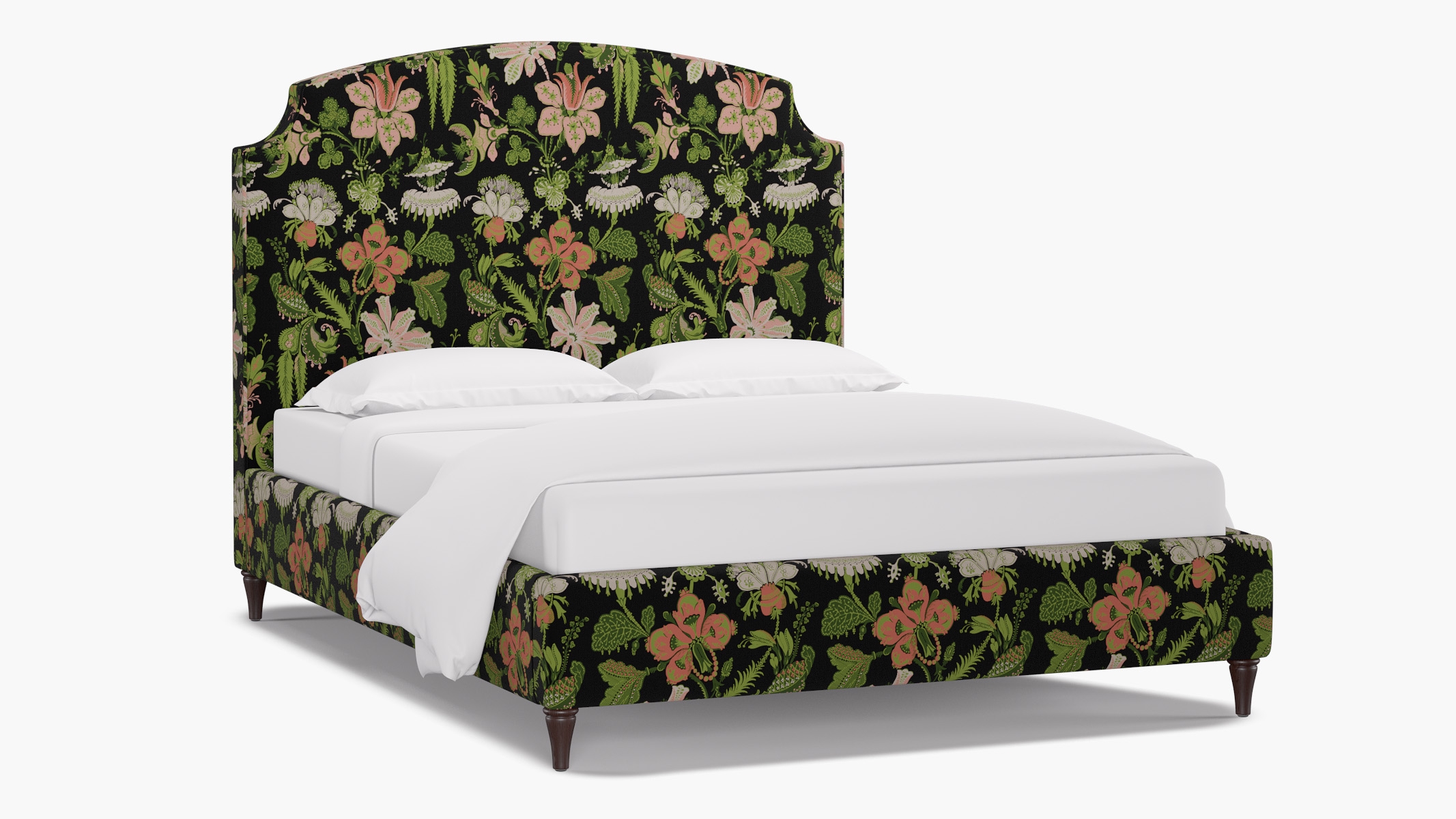 Cove Bed, Coral Onyx Rossetta, Espresso Decorative Tapered Leg, Queen - Image 1