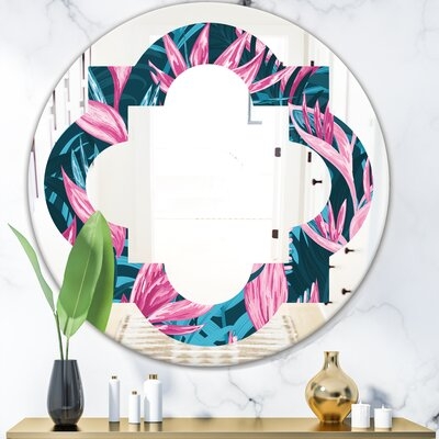 Quatrefoil Hand-drawn Tropical Flowers Coastal Frameless Wall Mirror - Image 0