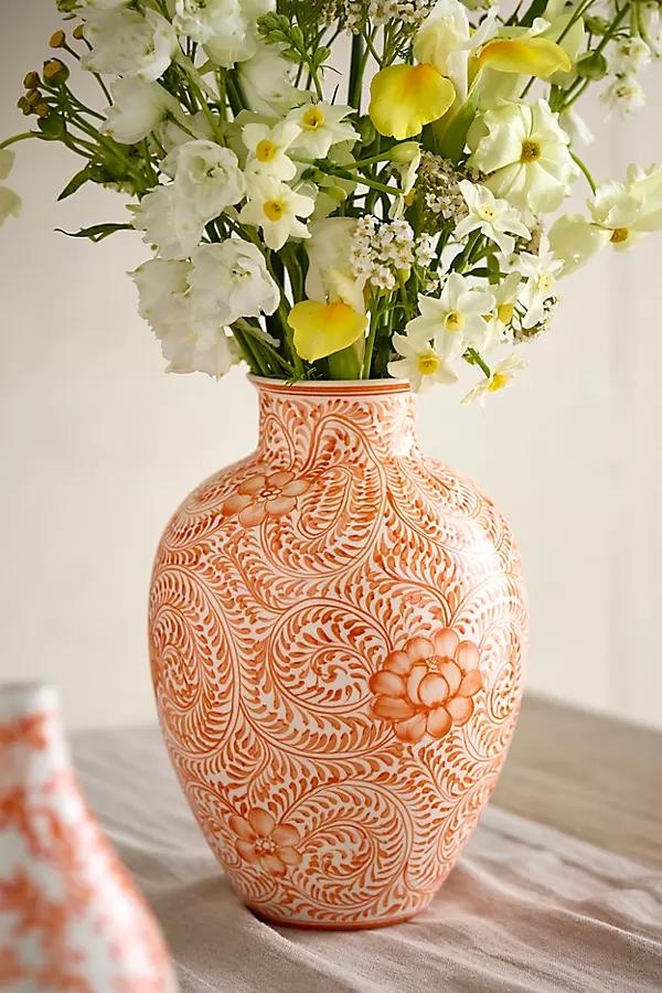Orange Scrollwork Chinoiserie Vase - Image 0
